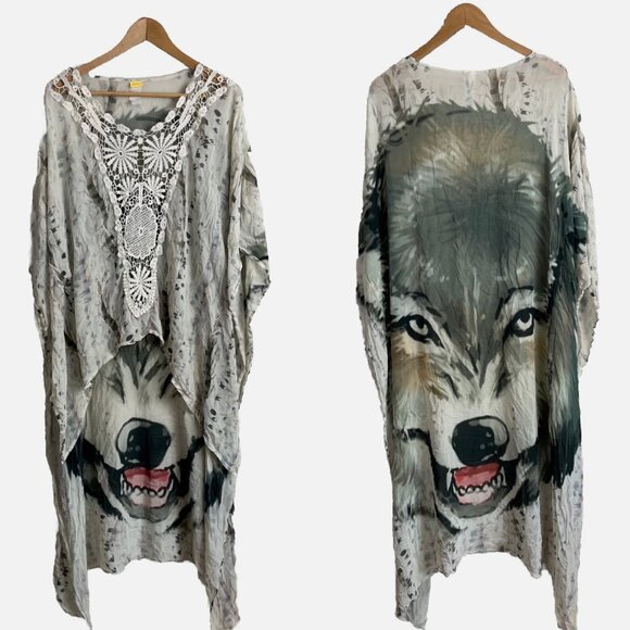 Agua Bendita Wolf Tunic, Sheer Beach Cover Up - Picture 1 of 7